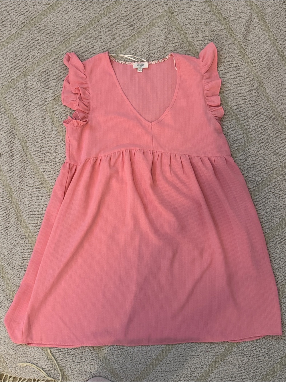 Umgee Blush Pink Babydoll Dress Ruffle Sleeve V Neck Medium